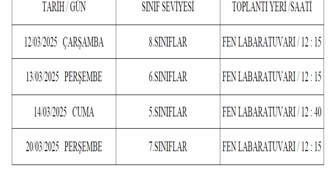 İKİNCİ DÖNEM VELİ TOPLANTI TARİHLERİ 2025